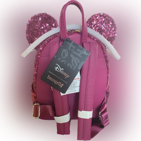 NWT Loungefly Disney Minnie Mouse Magenta Pink Sequin Mini Backpack - Picture 2 of 7